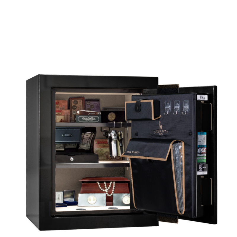 Premium Home Series | Level 7 Security | 2 Hour Fire Protection | 08 | Dimensions: 30"(H) x 24"(W) x 20.25"(D) | Black Gloss Brass - Open Door