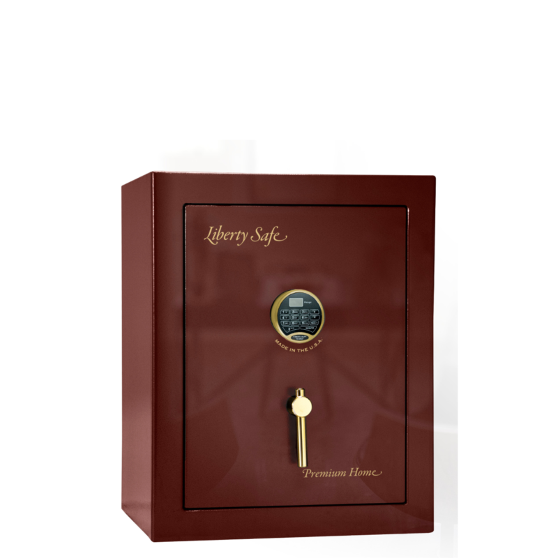 Premium Home Series | Level 7 Security | 2 Hour Fire Protection | 08 | Dimensions: 30"(H) x 24"(W) x 20.25"(D) | Burgundy Gloss Brass - Closed Door