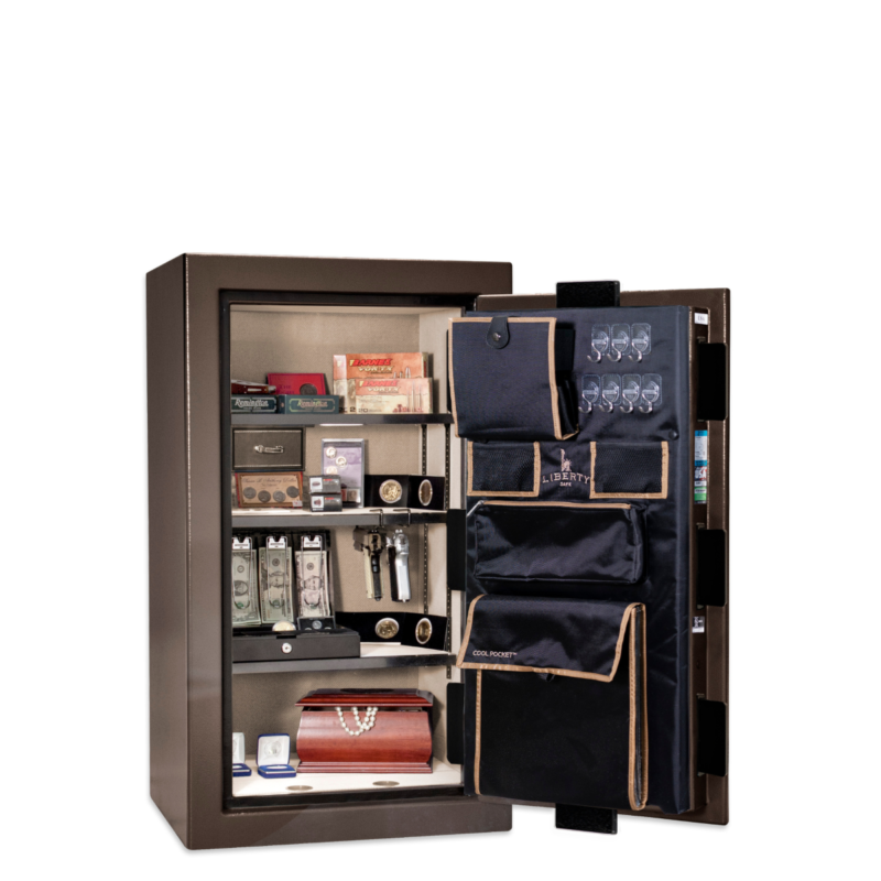 Premium Home Series | Level 7 Security | 2 Hour Fire Protection | 12 | Dimensions: 42"(H) x 24"(W) x 20.25"(D) | Bronze Gloss - Open Door
