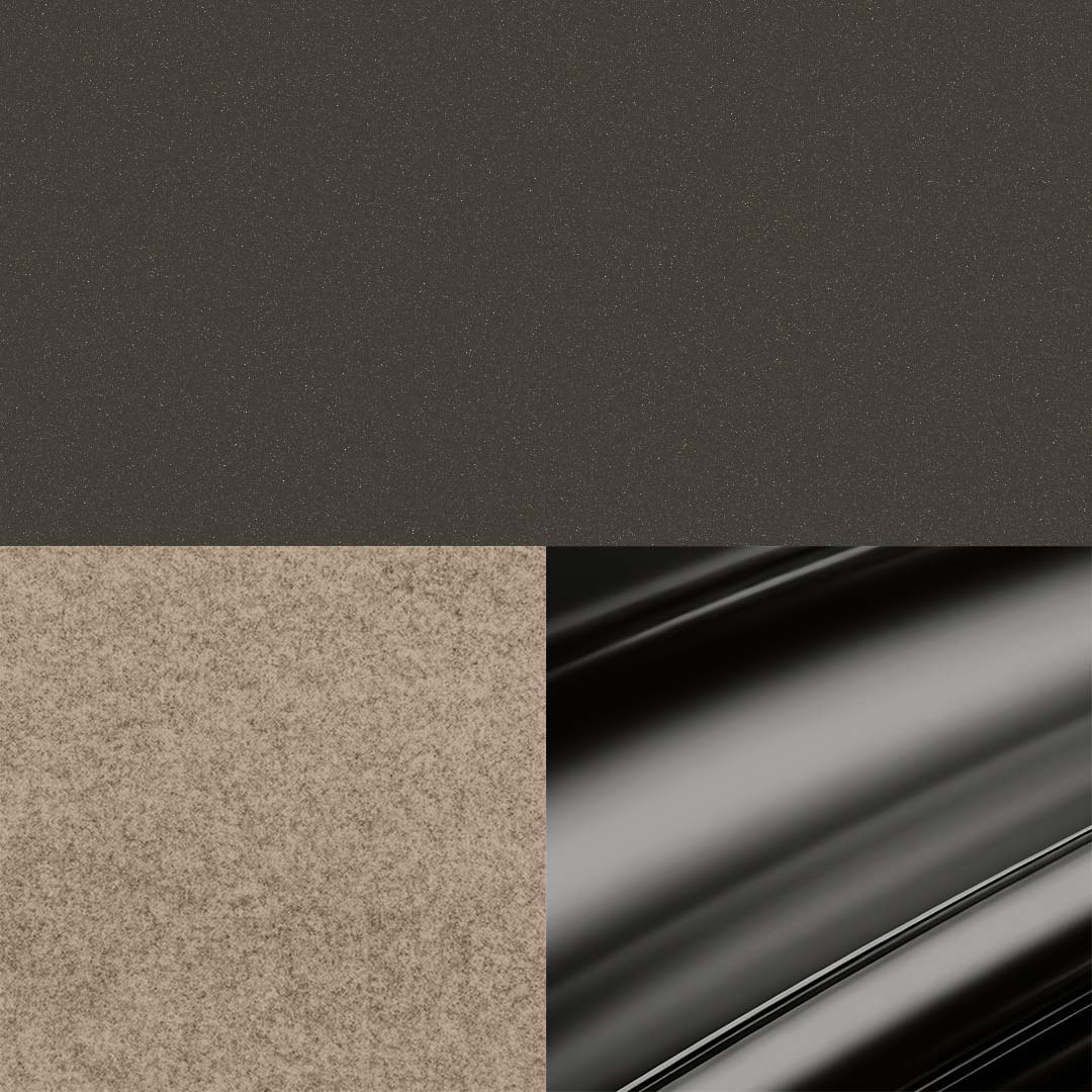 Bronze Textured / Camel Fabric / Black Chrome