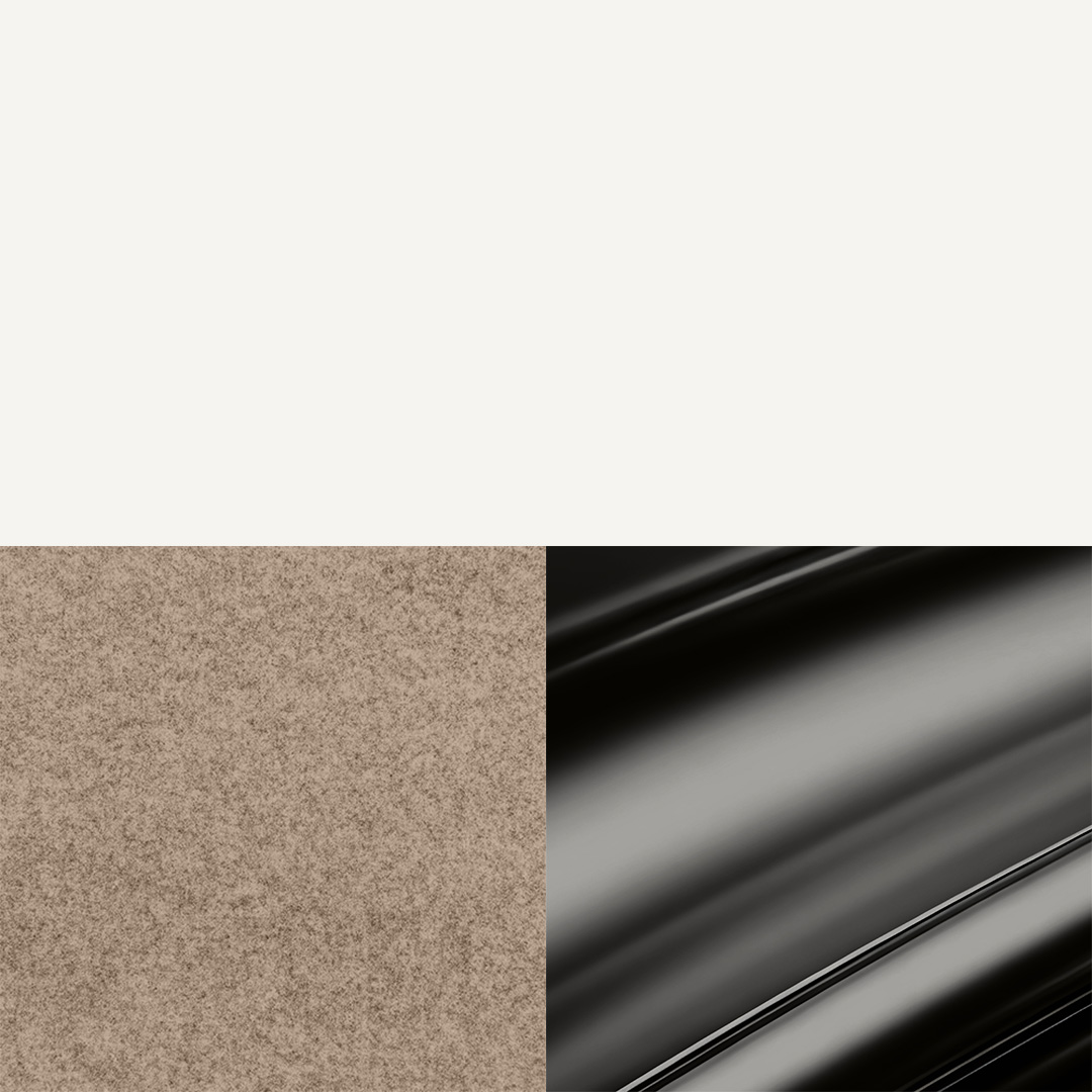 White Ivory Gloss / Camel Fabric / Black Chrome